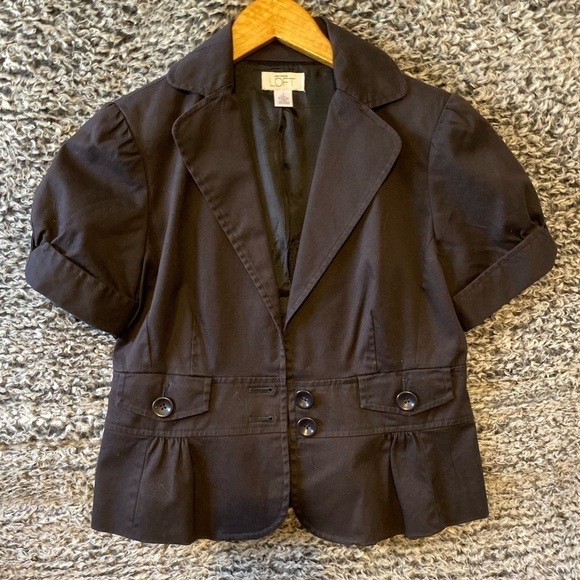 Ann Taylor LOFT Navy Bleu  Cropped Button Front Short Sleeve Blazer Size 4 - Picture 1 of 5